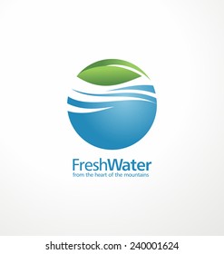 Fresh water and leaf creative logo design template. Abstract aqua sign concept. Corporate nature and landscape icon illustration. 