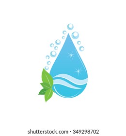 Fresh water and leaf creative logo design template. Abstract aqua sign concept, cleaning service