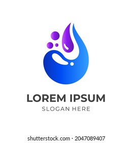 fresh water logo template with flat blue and purple color style