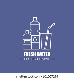 Fresh water vector logo design template. Modern linear branding element for healthy lifestyle company or food manufacturer. Diet elements illustration.
