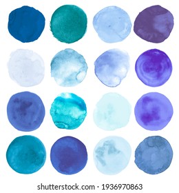 Fresh Watercolor Dots. Isolated Hand Paint Drops on Paper. Art Stains Elements. Acrylic Blue Watercolor Dots. Abstract Shapes Set. Light Blots. Grunge Splash. Watercolor Dots.