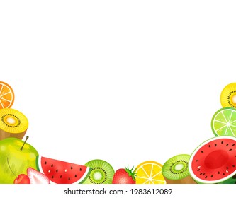 Fresh watercolor fruit vector frame