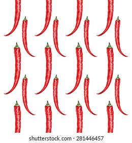 Fresh watercolor red chili pepper vector illustration isolated on white background, Seamless vector pattern cooking ingredient, condiment, Hand drawn spicy for design menu, package, textile, wallpaper