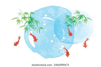 Fresh watercolor style goldfish Summer Water