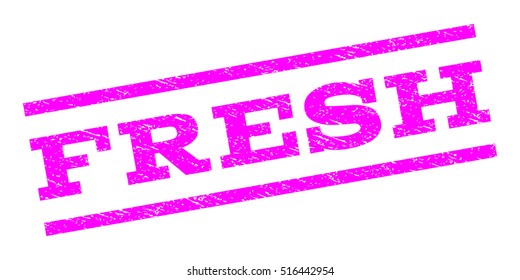 Fresh watermark stamp. Text caption between parallel lines with grunge design style. Rubber seal stamp with unclean texture. Vector magenta color ink imprint on a white background.