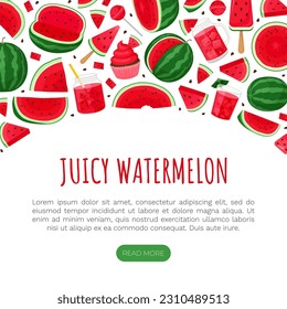 Fresh Watermelon Banner Design with Juicy Red Fruit Vector Template