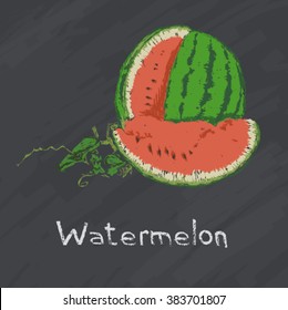 Fresh Watermelon drawn with colored chalks.