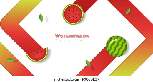 Fresh watermelon fruit background in paper art style , vector , illustration
