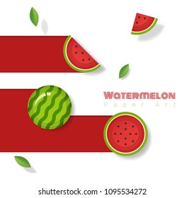 Fresh watermelon fruit background in paper art style , vector , illustration