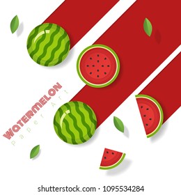 Fresh watermelon fruit background in paper art style , vector , illustration