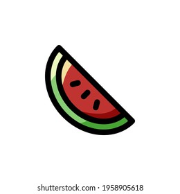 Fresh Watermelon Fruit Color Outline Style Icon Logo Vector Illustration.

