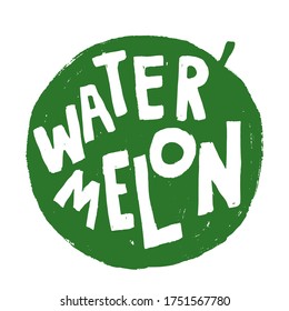 Fresh Watermelon Fruit for Emblem, Logo, Sign or Badge. Grungy Hand drawn style rough sketching.