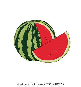 Fresh watermelon fruit illustration for billboard or book cover. A simple flat vektor design