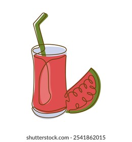 Fresh Watermelon Fruit Juice Smoothies Healthy Drink in Glass with Line Art Design