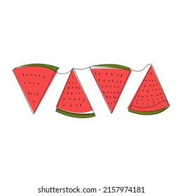 fresh watermelon fruit, one line style in colors