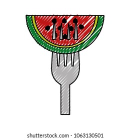 fresh watermelon half in fork
