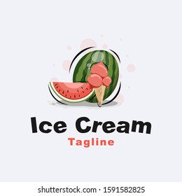 Fresh watermelon ice cream logo design