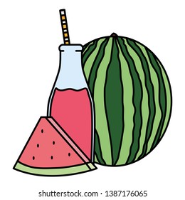 fresh watermelon juice fruit in botttle with straw