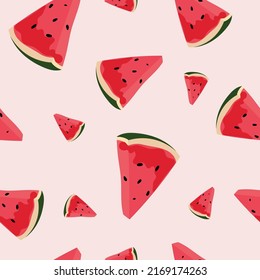 Fresh watermelon seamless pattern background for summer, vector illustration. Hand drawing watermelon.