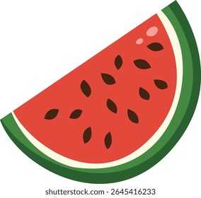 Fresh watermelon slice illustration in flat cartoon style, perfect for summer designs, tropical fruit themes, or food-related branding material.