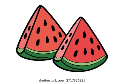 Rebanada de sandía fresca con pulpa roja semillas negras aisladas Ilustración vectorial sobre fondo blanco