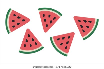 Fresh watermelon slice with red pulp black seeds isolated vector illustration on white background