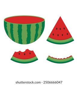 Fresh Watermelon Slice Vector. Healthy Ripe Watermelon. Green Delicious Watermelon.