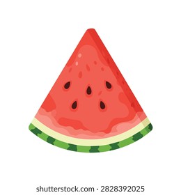 Fresh Watermelon Slice Vector Illustration with Red Pulp and Black Seeds Isolated on White Background