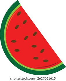 Fresh Watermelon Slice Vector, Juicy Summer Fruit Illustration with Seeds
