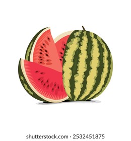 Fresh Watermelon Slice and Whole Fruit Illustration