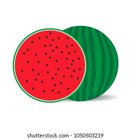 Fresh watermelon and split halves On a white background,
