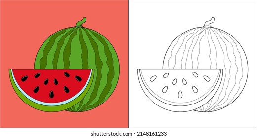 Fresh watermelon suitable for children's coloring page vector illustration