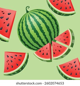 A fresh watermelon surrounded by vibrant slices, highlighting the rich pink-red flesh
