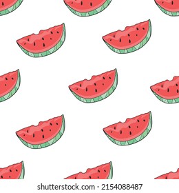 Fresh Watermelon vector seamless pattern. Vector watermelon pattern. Summer fruit with seeds texture on white background. Can be used for print or for website. wrapping paper, textile, banner or card.
