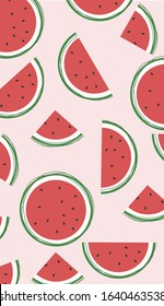 Fresh Watermelon Wallpaper For Phone. Watermelon Vector Illustration Pattern On Isolated Pink Background.