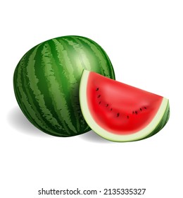Fresh watermelon, whole and sliced, on a white background