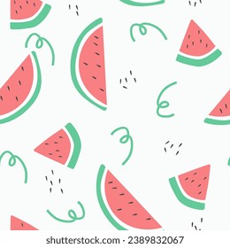 Frische Wassermelonen nahtlose Muster, Childish Muster mit süßem Wassermelonvektor in flachem Design. Guter Stoffdruck, Packpapier, Hintergrund usw.
