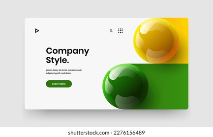 Fresh website screen vector design concept. Unique realistic balls horizontal cover layout.