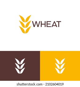 Fresh wheat grain logo design concept. Natural farm logomark illustration. Can representing plant, vegan, agriculture, food, harvest, health, bread, cereal.