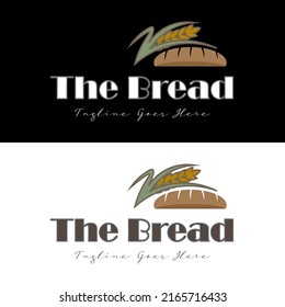 Fresh wheat and healthy baked bread for retro vintage bakery and cake shop logo design