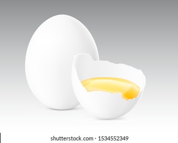 Fresh white chicken eggs. Realistic vector illustration on grey background.  Ready for your design. EPS10.