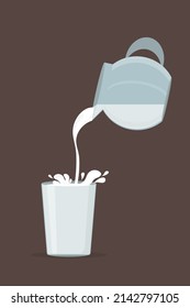 fresh white cow's milk pours from a decanter into a glass