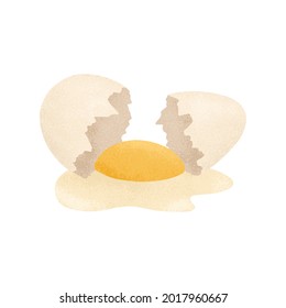 Ilustración dibujada a mano con un vector de huevo craqueado blanco fresco aislado en blanco. Alimentos orgánicos saludables. Sabrosos huevos de pollo. Concha de huevo, yemas amarillos y proteína de huevo para el diseño de restaurantes o tiendas de comestibles.