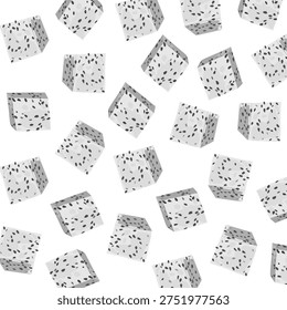 Fresh white dragon fruit cut into cubes with black seeds for a healthy salad.white Fruit pattern