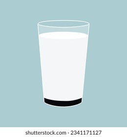 Fresh white milk in a glass flat cartoon illustration. Milk can be processed into various products such as butter, yogurt, ice cream, cheese, sweetened condensed milk, powdered milk and others.