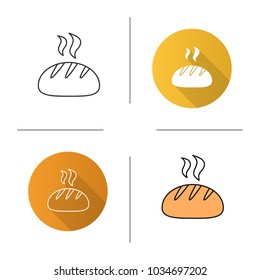Fresh white round bread icon. Flat design, linear and color styles. Isolated vector illustrations