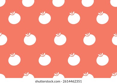 Fresh white tomato seamless pattern with solid design on a red background, perfect for food-related designs and packaging.