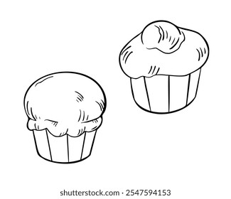 Fresco brioche entero bollos franceses Ilustración vectorial blanca negra. Boceto monocromático dibujado a mano de rollo de pan de leche. Bollo de mantequilla, rollo de challah pintado lineal para señalización de diseño, papel de embalaje, embalaje.