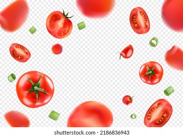 Fresh whole and chopped tomatoes. Vector illustration.