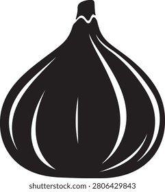 Fresh whole fig fruit silhouette vector illustration, black and white Mediterranean food icon isolated on a white background.